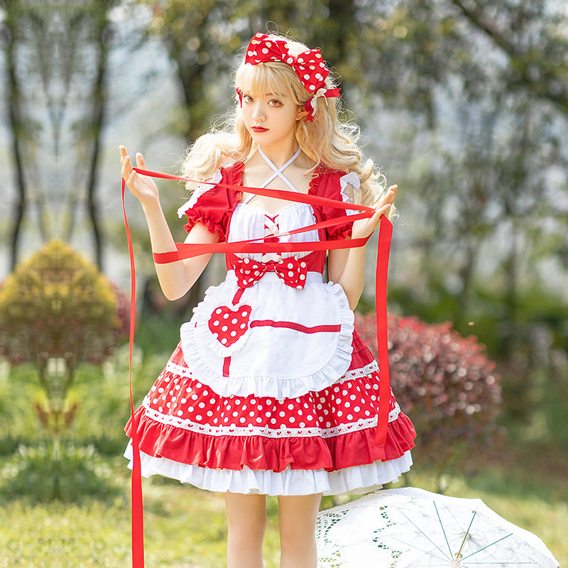 になってい コスチューム フリル コスプレ ゴスロリ 甘ロリ 姫系 プラスナオ Paypayモール店 通販 Paypayモー 半袖 ロリータドレス メイド風 3点セット ワンピース 白エプロン カチューシャ リボン 水玉 カチューシ