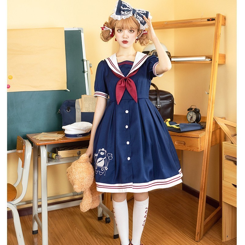国産 コスチューム ワンピース ロリータ ゴスロリ コスプレ ゴシックロリータ レディース 婦人服 衣装 ドレス 半袖 セーラーカラー 制服風 マリンテイス 上質で快適 Blog Lonolife Com