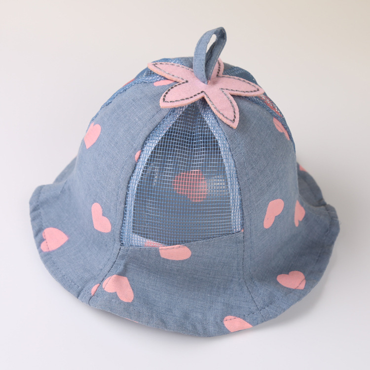 帽子 ハット ベビー 赤ちゃん 子供 女の子 日よけ 紫外線 熱中症 対策 メッシュ プリント イラスト バイカラー ハート おしゃれ かわいい つば 新発売