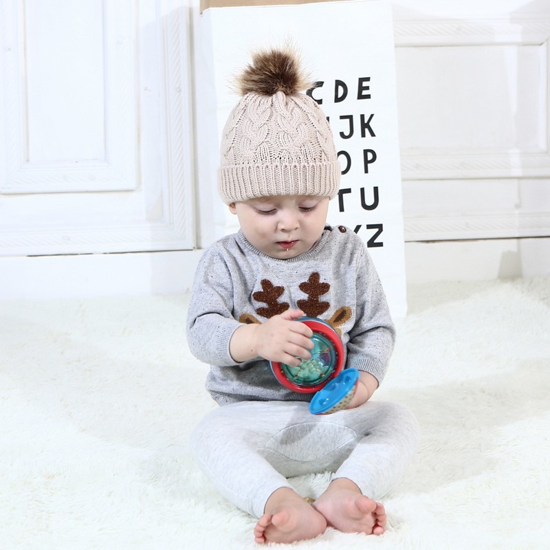  вязаная шапка шляпа baby колпак младенец красный .. ребенок детский девочка мужчина Alain узор искусственный мех бонбон нежный модные аксессуары ..