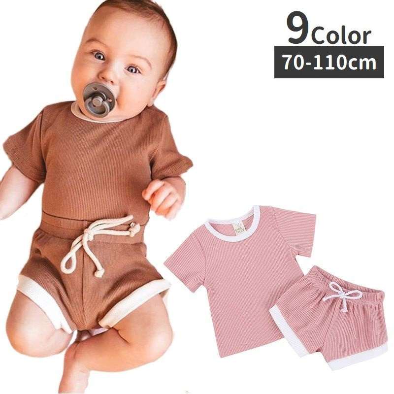  выставить верх и низ в комплекте 2 позиций комплект baby младенец Kids ребенок одежда трикотаж с коротким рукавом шорты короткий хлеб одноцветный bai цвет простой пижама 