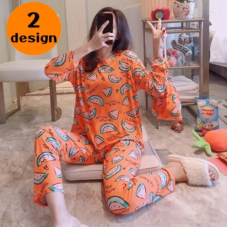 パジャマ ルームウェア 部屋着 上下セット 長袖 長ズボン ロングパンツ レディース 女性 プルオーバー 丸首 カジュアル プリント イラスト ロゴ プラスナオ Paypayモール店 通販 Paypayモール