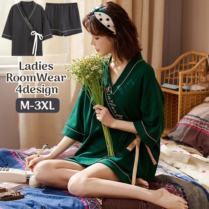 市場 甚平 半袖 上下セット レディース パジャマ 花柄 ピンク 桜柄 綿100 夏 お部屋着 薄手 前開き 涼しい 可愛い ルームウェア