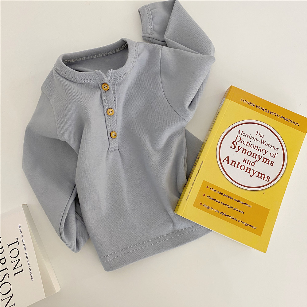  cut and sewn длинный футболка baby Kids детский девочка мужчина tops длинный рукав передний кнопка застежка с планкой одноцветный одиночный цвет простой модный выход 