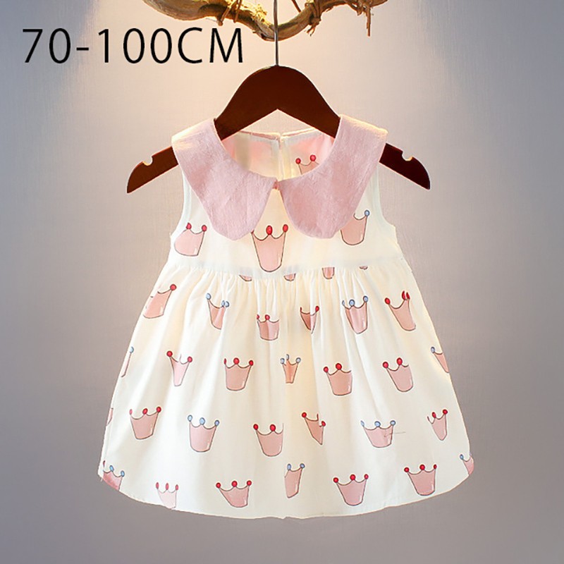 ベビー服 ベビーウェア ワンピース ノースリーブ 襟付き 王冠 イラスト プリント 夏 かわいい 女の子 ピンク 70cm 80cm 90cm 100 プラスナオ Paypayモール店 通販 Paypayモール