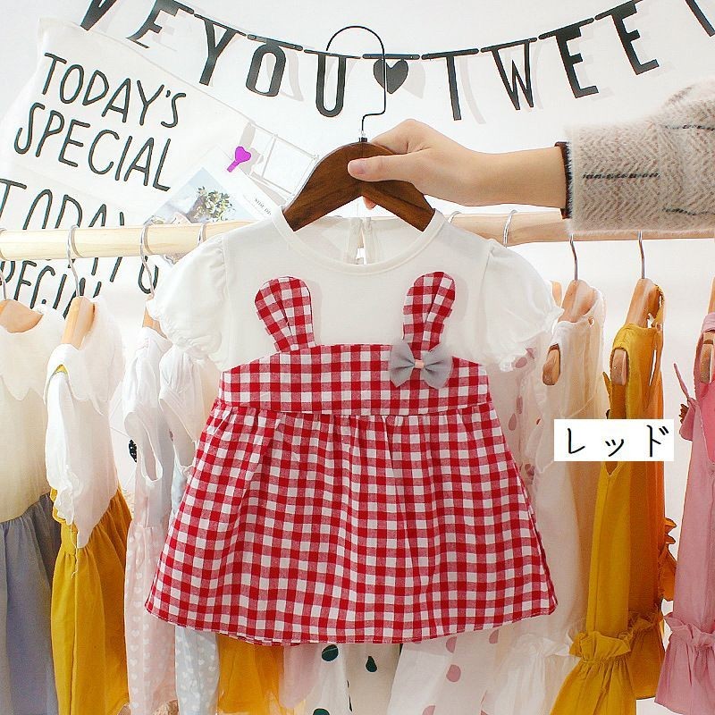 半袖ワンピース キッズワンピース うさぎモチーフ 子供服 キッズ服 ベビー服 ワンピース ギンガムチェック 無地 パフスリーブ バルーンスリーブ バル プラスナオ Paypayモール店 通販 Paypayモール