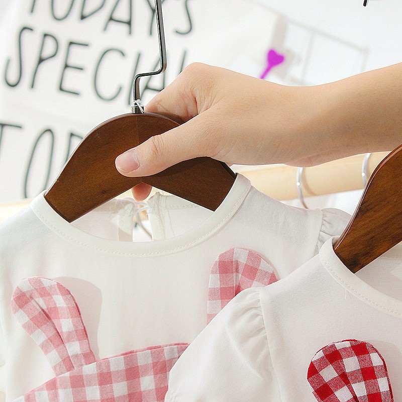 半袖ワンピース キッズワンピース うさぎモチーフ 子供服 キッズ服 ベビー服 ワンピース ギンガムチェック 無地 パフスリーブ バルーンスリーブ バル プラスナオ Paypayモール店 通販 Paypayモール