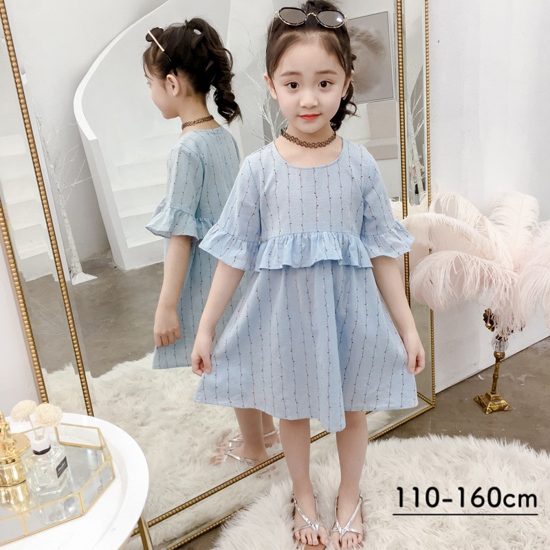 ワンピース 半袖 子供服 女の子 キッズ 春服 夏服 Vネック ミニ丈 Aライン チェック柄 フリル 前後丈違い かわいい おしゃれ お出かけ ガール 人気沸騰ブラドン