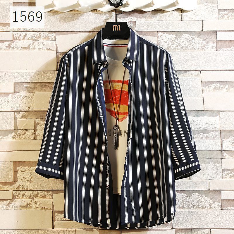 七分袖シャツ メンズ おしゃれ かっこいい カジュアルシャツ ストライプ柄 トップス ワイシャツ 前開き 大きいサイズ 男性用 羽織り 薄手 襟付き 素敵でユニークな 男性用