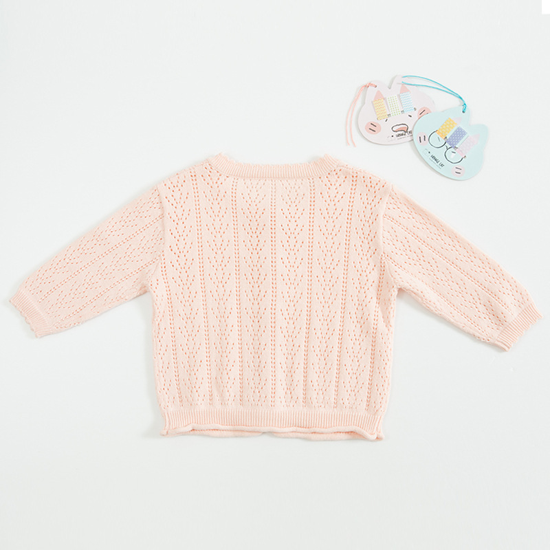  кардиган вязаный длинный рукав детская одежда Kids ребенок одежда девочка tops ... плетеный передний открытие кнопка раунд шея перо ткань младенец тонкий простой 