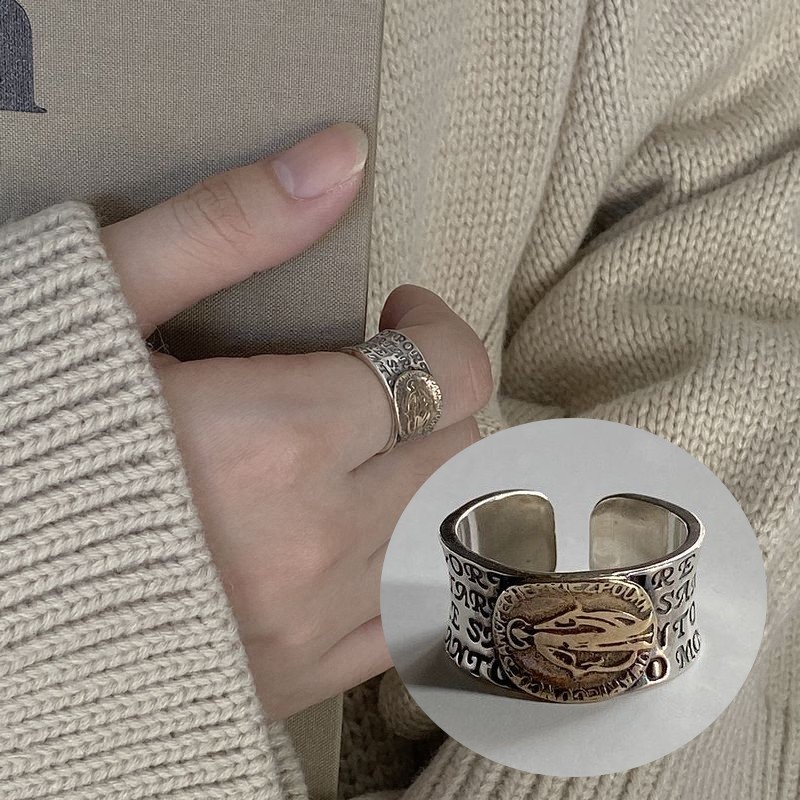 指輪 オープンリング ファッションリング レディース アクセサリー フリーサイズ シルバー925 大きめ 太め ワイド ハンドメイド風 レトロ感 刻印 プラスナオ Paypayモール店 通販 Paypayモール