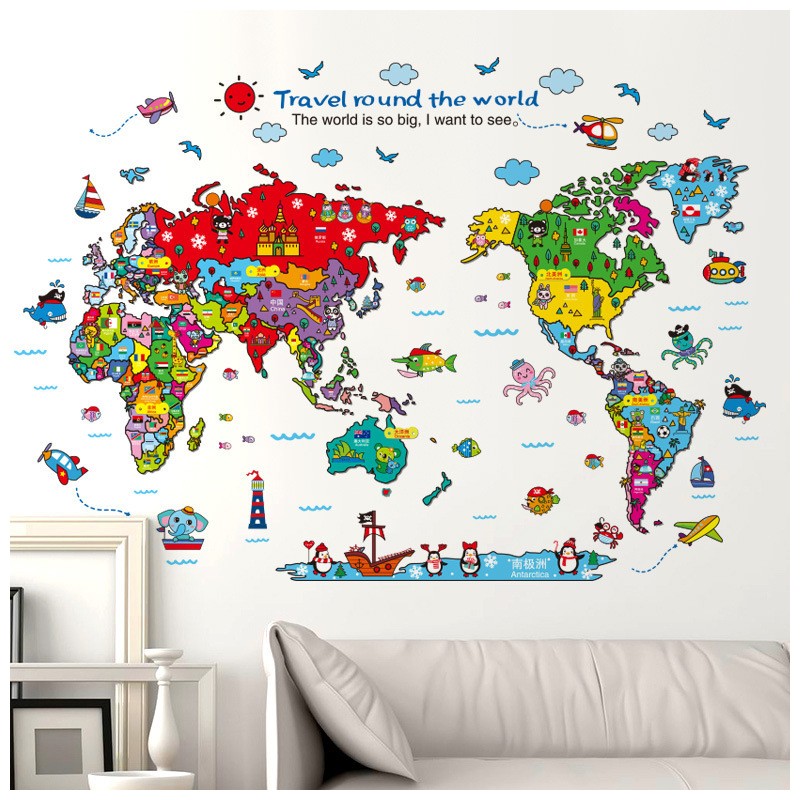 ウォールステッカー ウォールシール 壁シール 壁紙シール 壁面装飾 壁装飾 室内装飾 世界地図 知育 勉強 小学生 カラフル インテリア Diy 子供 プラスナオ Paypayモール店 通販 Paypayモール