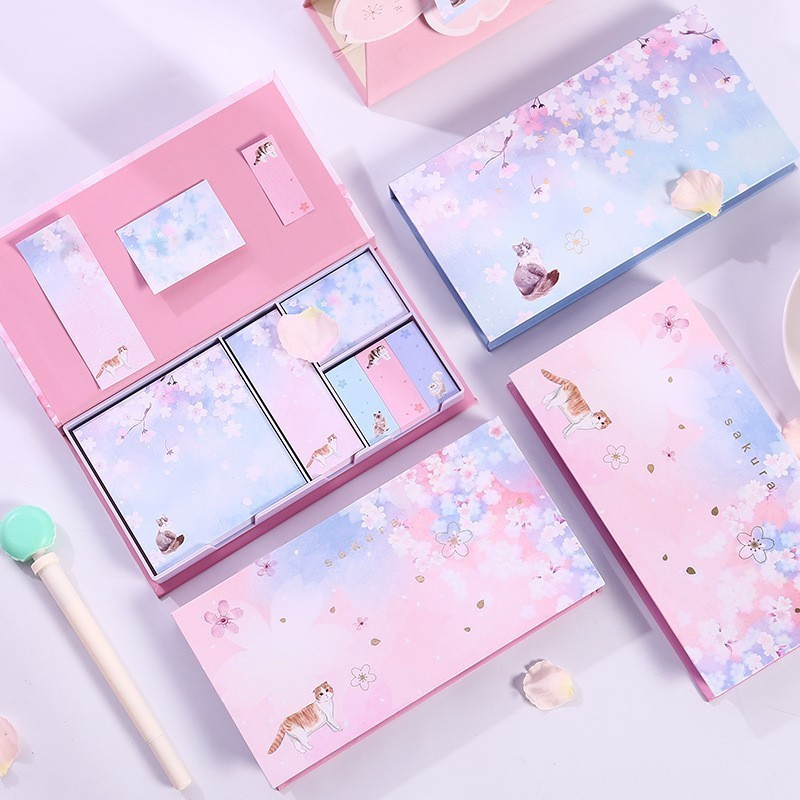 付箋紙 ふせん 6個セット 文具 文房具 事務用品 メモ 桜 花 フラワー ブルー おしゃれ パープル ステーショ ネコ ピンク かわいい 筆記具 激安超特価 猫