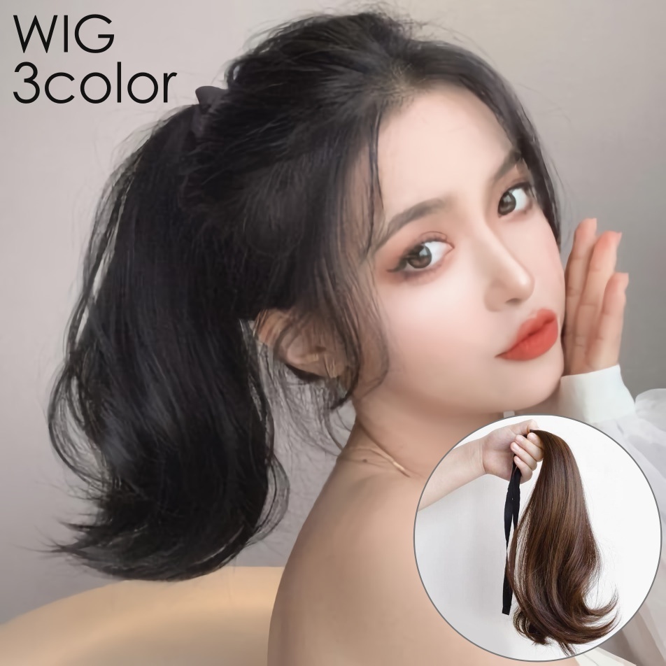  отметка парик часть парик "конский хвост" 35cm длинный WIG присоединение шерсть ek стерео наматывать . Karl wave природа натуральный настоящий reti-