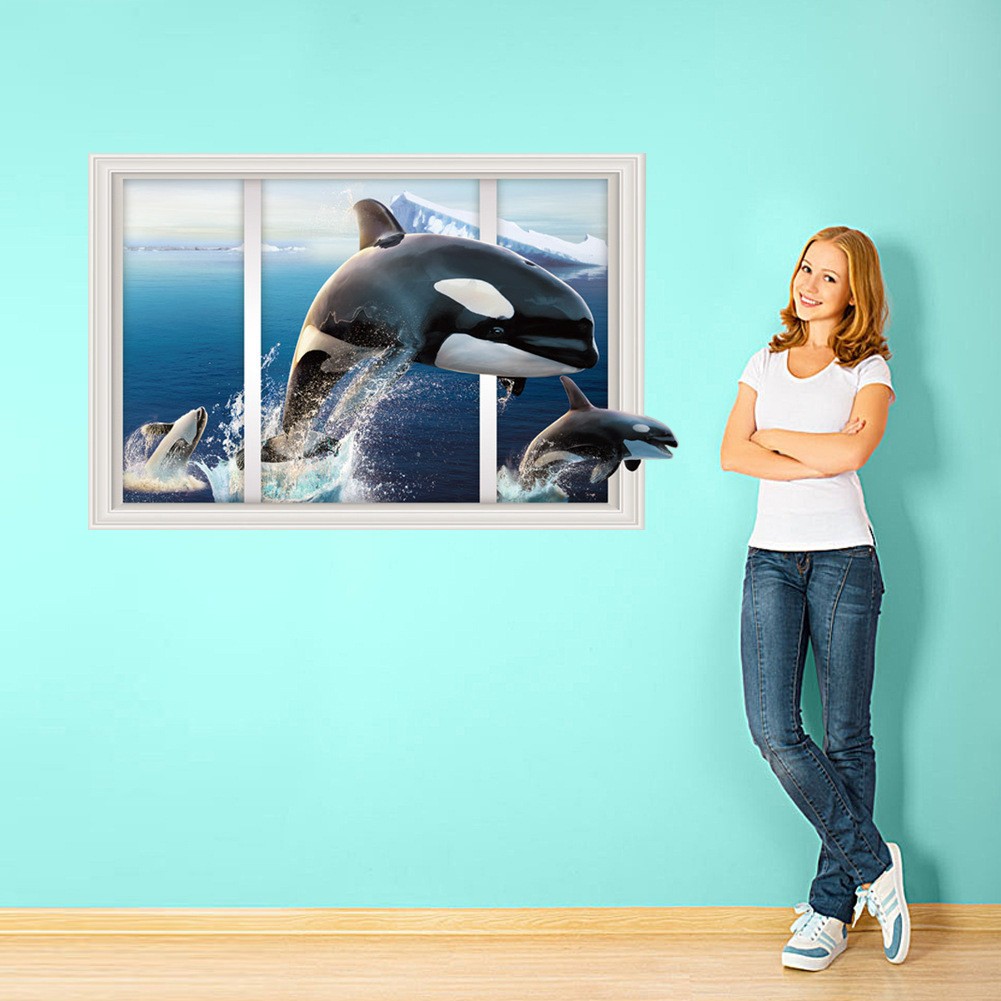 ウォールステッカー 壁紙 壁紙シール ルームデコレーション 壁装飾 トリックアート ３d 立体的 だまし絵 窓 海 シャチ 異国 かっこいい きれい プラスナオ Paypayモール店 通販 Paypayモール