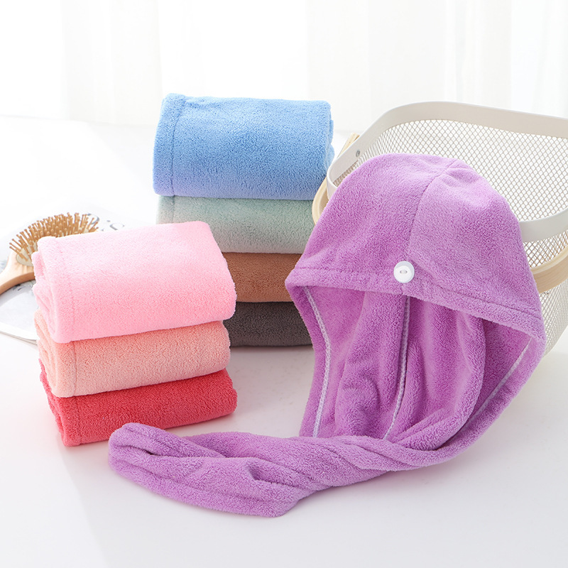  towel cap hair dry towel dry cap head towel . water plain single color button attaching bath pool hot spring sea water . bath supplies bus pretty .