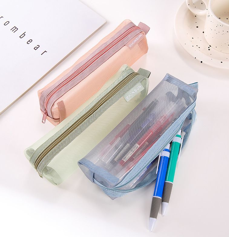  pen case writing brush box writing brush inserting pen pouch mesh .. feeling see-through fastener man and woman use unisex stylish lovely square four angle student school 