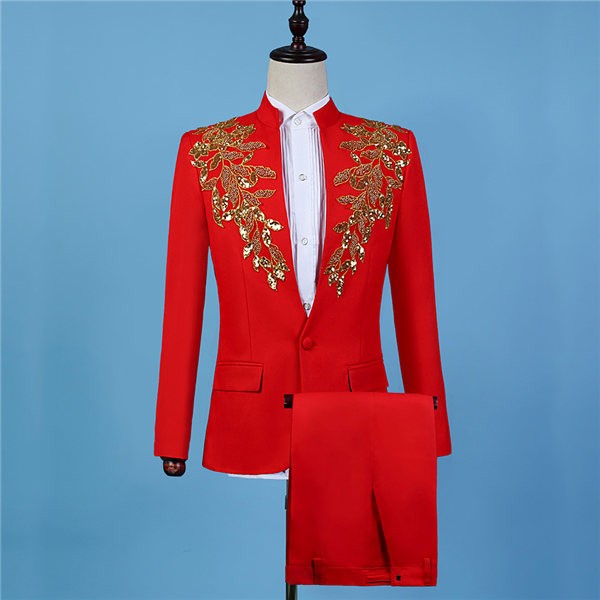  party suit tuxedo red for man suit wedding production clothes .. sama stage costume . clothes gentleman costume play clothes Christmas Halloween 