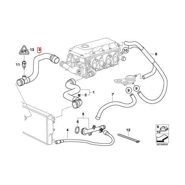 BMW 3 series E46 318Ci radiator hose / lower hose M43 engine for 11531436409