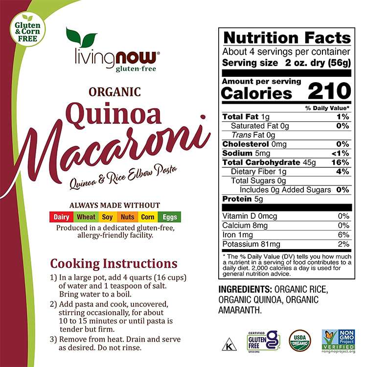 nauf-z organic quinoa ma Caro ni pasta 227g (8 OZ) NOW Foods Organic Quinoa Macaroni Pastagru ton free pasta ama Ran suspension rice 