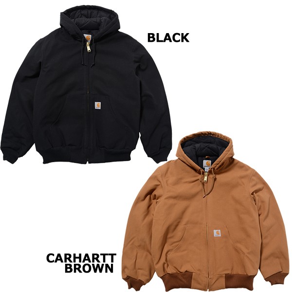  Carhartt Parker Duck active jacket CARHARTT DUCK QUILTED FLANNEL-LINED ACTIVE JACKET J140 hood black Brown navy gray 