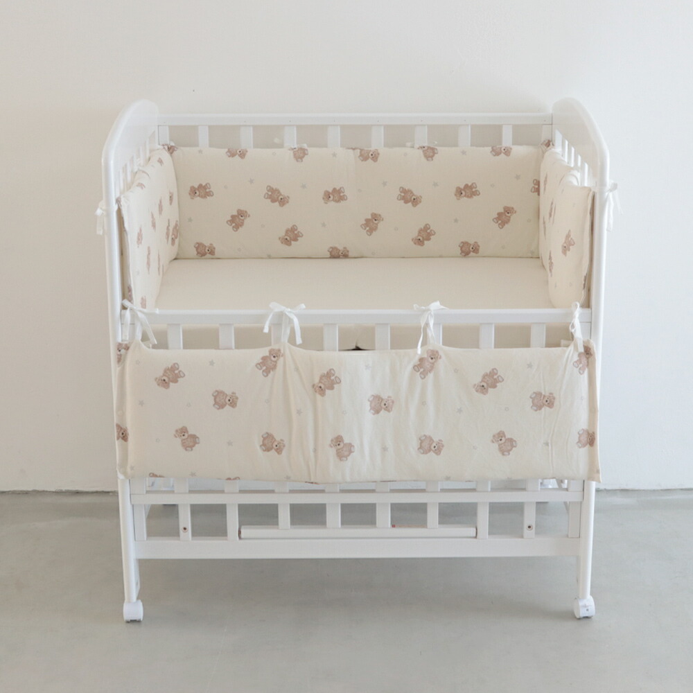 PUPPAPUPO thickness enough crib guard Mini size 60×90cm [ bear ...] heaven . knitted cotton 100% crib for .... prevention ppa Pooh po