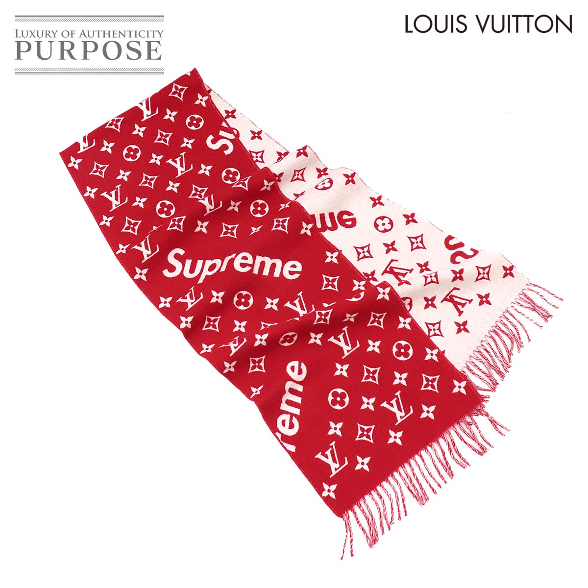  не использовался выставленный товар Louis Vuitton LOUIS VUITTON Supreme muffler палантин шерсть кашемир красный MP1890 Winter Scarf 90128778