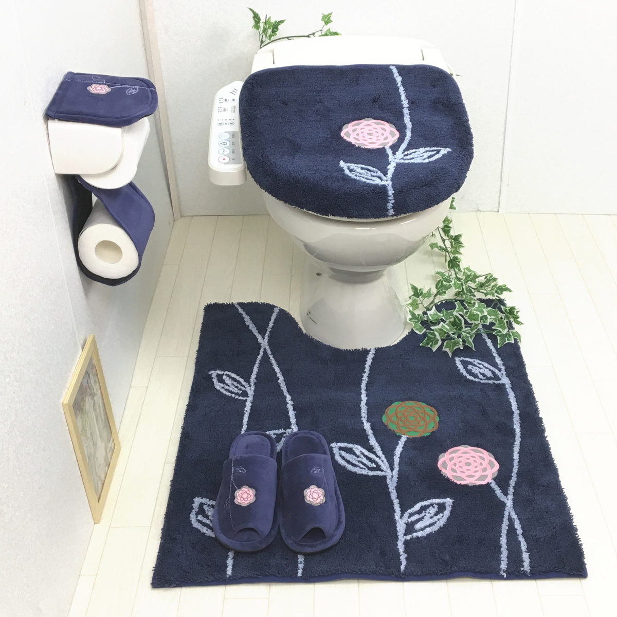  toilet mat set 4 point long toilet mat (65×75cm) set 4 point set feng shui ear length luck with money yellow color yellow Northern Europe washing heating type okaetofto.wa navy 