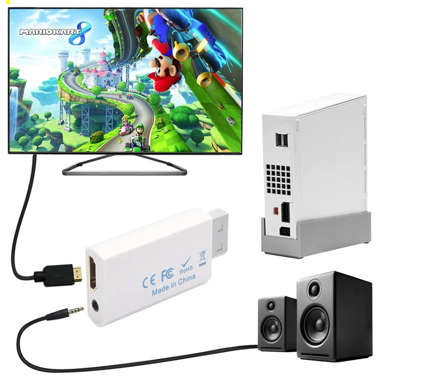 Wii to HDMI конверсионный адаптор белый +HDMI кабель 0.5m имеется 