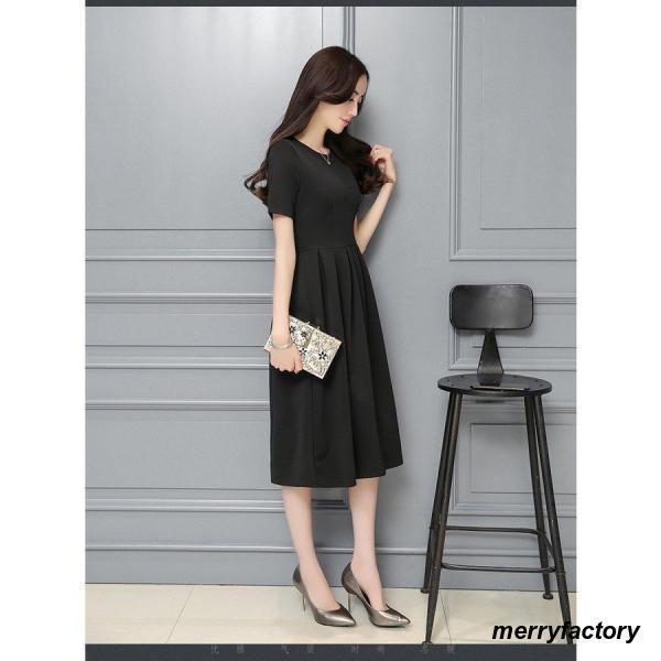  summer large One-piece black formal lady's short sleeves knees height midi height a line plain black ... for summer . clothes mourning dress ceremony for women 