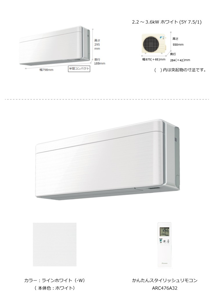 ダイキン ハウジングエアコン SXシリーズ 2019年度モデル 壁掛形（室内機） F36WTSXS-W（ラインホワイト） risora 家庭用エアコンの商品画像