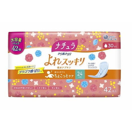 エリエール エリエール ナチュラ さら肌さらり よれスッキリ吸水ナプキン 24cmロング 30cc 42枚 × 14パック ナチュラ（エリエール） 尿漏れパッドの商品画像