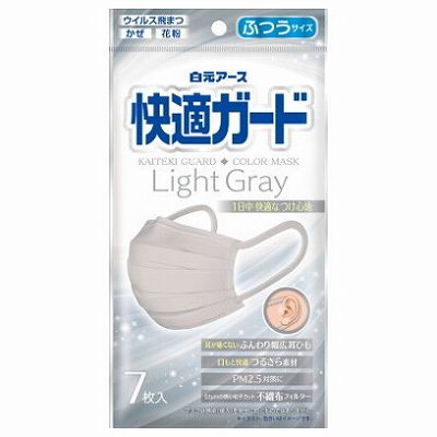 白元アース 白元アース 快適ガード ふつうサイズ ライトグレー 7枚入×16個 快適ガード 衛生用品マスクの商品画像