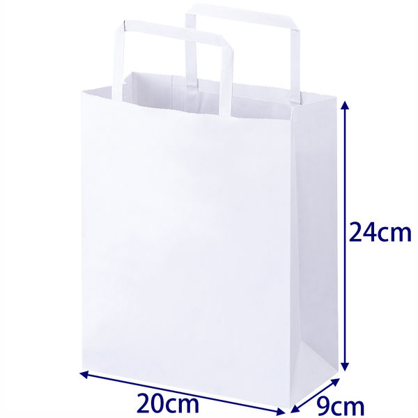 平紐クラフト紙手提袋薄型エコノミー （白無地） 200×240×90 50枚×1袋の商品画像