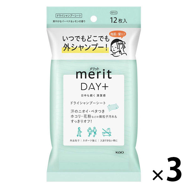 Kao 花王 メリット DAY＋ ドライシャンプー シート 12枚入×3個 メリット レディースヘアシャンプーの商品画像