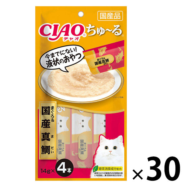 いなばペットフード いなば チャオ CIAO ちゅ～る まぐろ＆国産真鯛 SC-177 （14g×4本）×30個 CIAO（いなばペットフード） 猫用おやつの商品画像