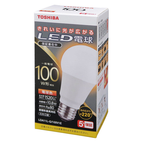TOSHIBA LED電球 LDA11L-G/100V1E （電球色） 東芝ライテック LED電球、LED蛍光灯の商品画像