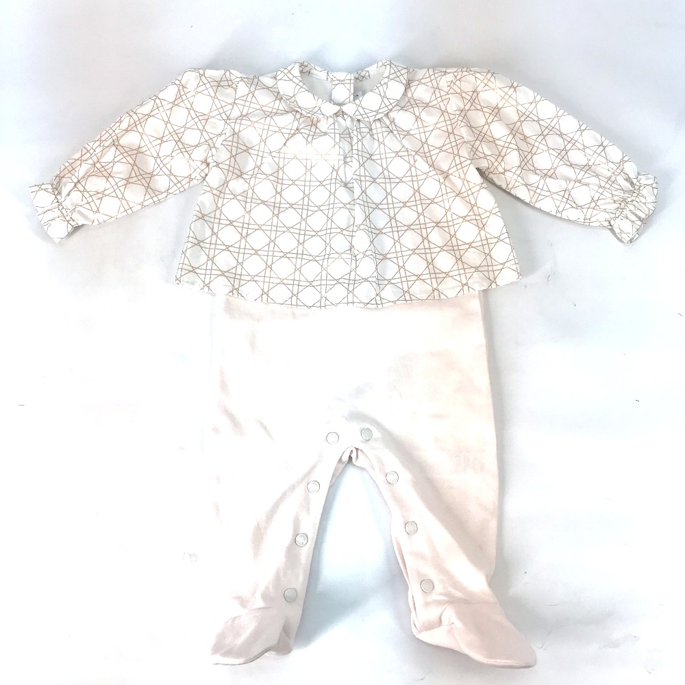  unused Dior Dior celebration of a birth gift set baby's bib & rompers & knitted cap set kana -ju interlock knitted cap pink [ used ]