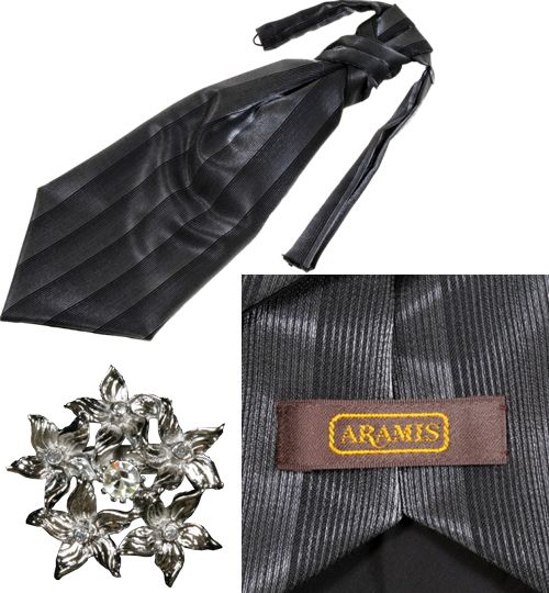 ARAMIS ascot tie gray stripe brooch attaching euro Thai men's AS7312-KP9384