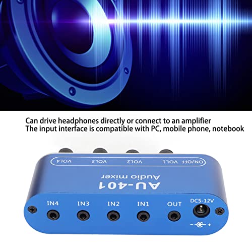  audio mixer, portable stereo line mixer DC 12V 4 channel 3.5mm sound selector amplifier ( Mike, guitar, keyboard,s