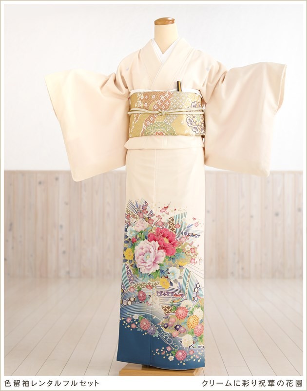 色留袖 レンタル 五つ紋 結婚式 It128 色留め袖 フルセット 式典 母親 親族 人気 華やか かわいい 着物レンタル Rental クリームに彩り祝華の花園 It128 貸衣裳ぽえむ 通販 Yahoo ショッピング