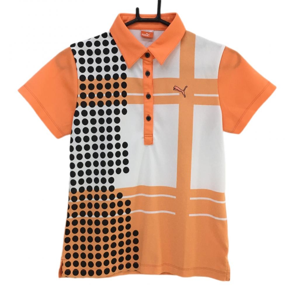  Puma рубашка-поло с коротким рукавом orange × чёрный часть точка женский M Golf одежда PUMA( прекрасный товар )|SALE цена 