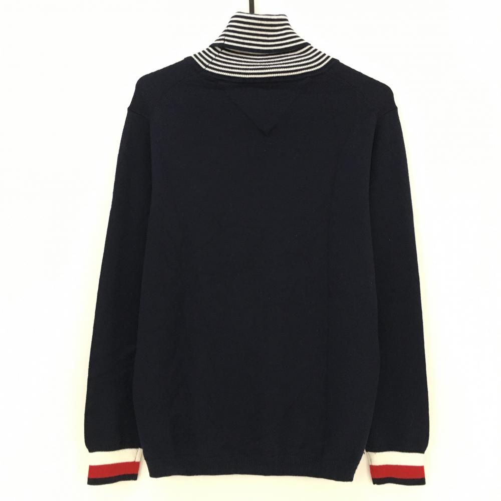  Tommy Hilfiger ta-toru neck sweater navy × white neck border big Logo men's L Golf wear Tommy Hilfiger Golf