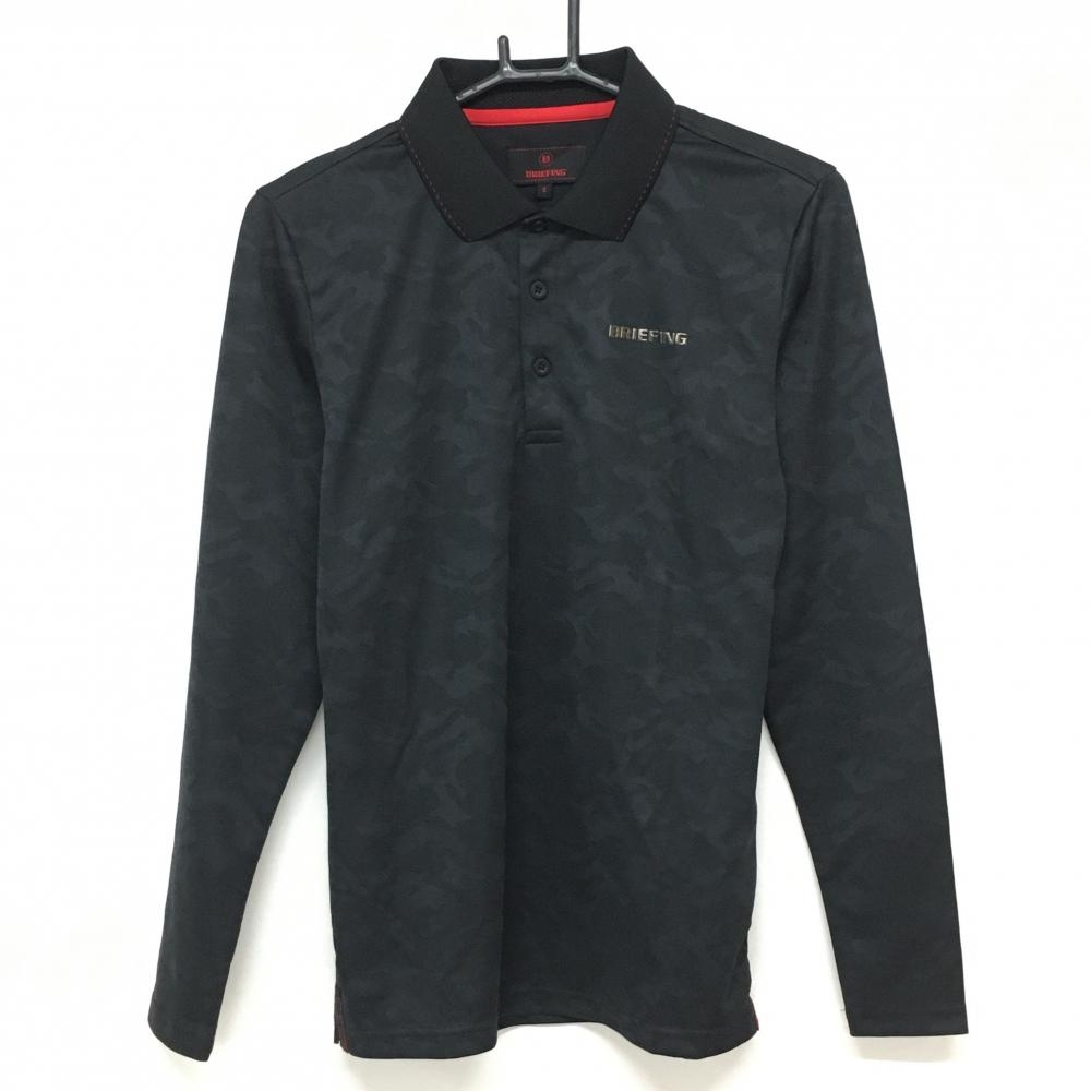 [ super-beauty goods ] Briefing polo-shirt with long sleeves black × red camouflage woven cloth camouflage men's S Golf wear BRIEFING