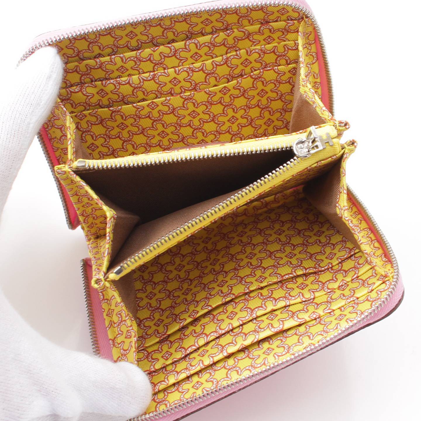 [ Hermes ]Hermesa The p compact silk in Epson wallet purse U. mauve pale [ used ][ regular goods guarantee ]196945