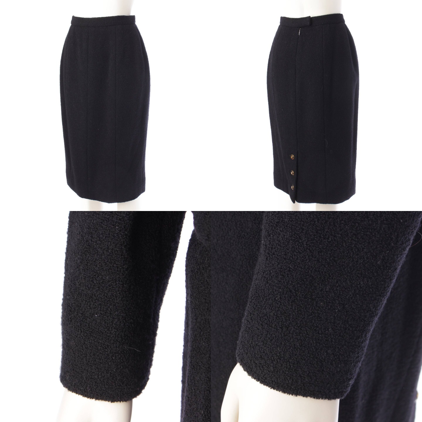 [ Chanel ]Chanel 95A здесь кнопка шерсть жакет & юбка выставить костюм черный 38 [ б/у ][ стандартный товар гарантия ]204393