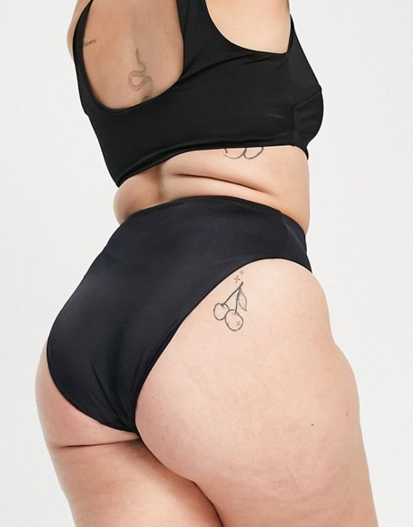 eisos lady's bottoms only swimsuit ASOS DESIGN Curve mix and match high leg high waist bikini bottom in black