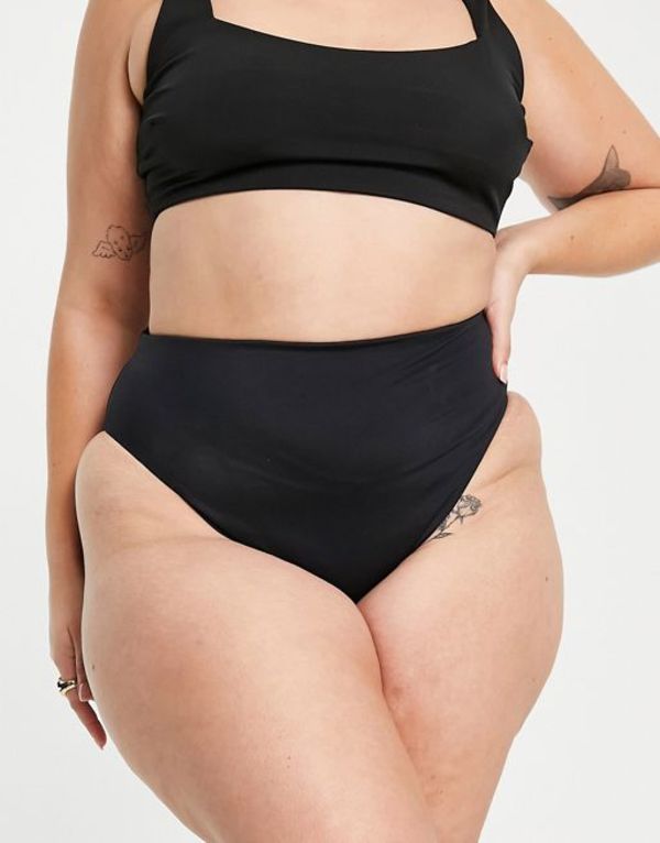 eisos lady's bottoms only swimsuit ASOS DESIGN Curve mix and match high leg high waist bikini bottom in black