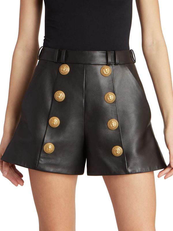  Balmain женский шорты * шорты низ Leather Buttoned Shorts