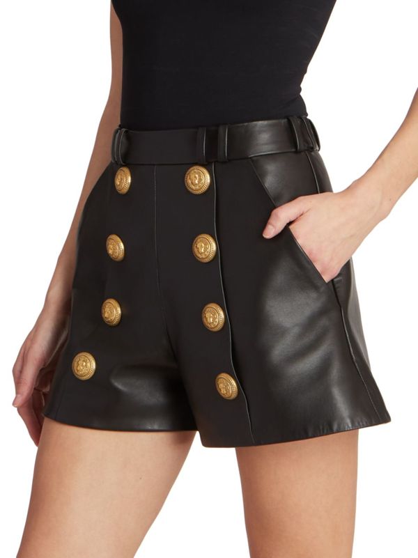  Balmain женский шорты * шорты низ Leather Buttoned Shorts